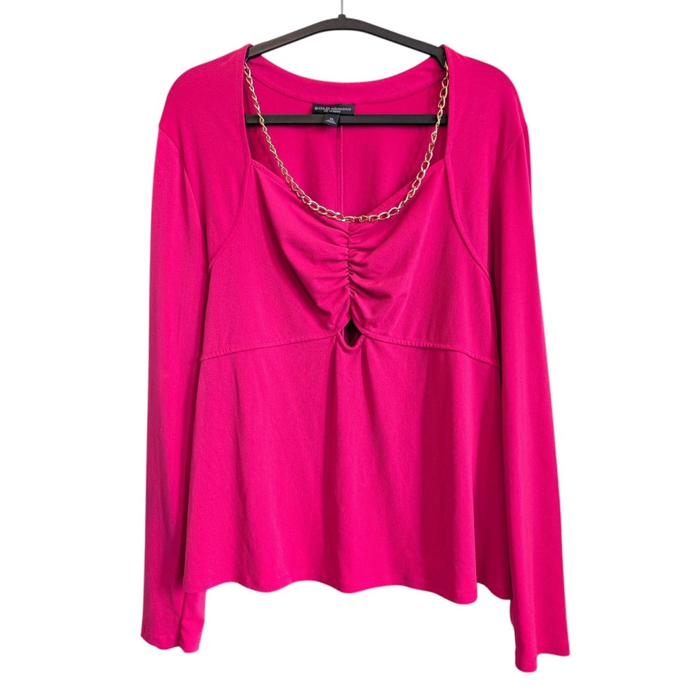 Bold Elements Hot Pink Ruched Chain Top